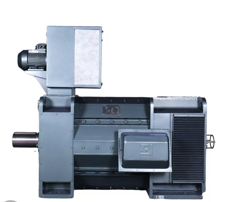 0DC electric motor with visible armature, commutator, and brushes, showing components for converting electrical energy into mechanical motion.